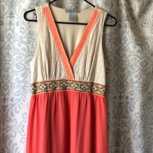 White and coral maxi dress